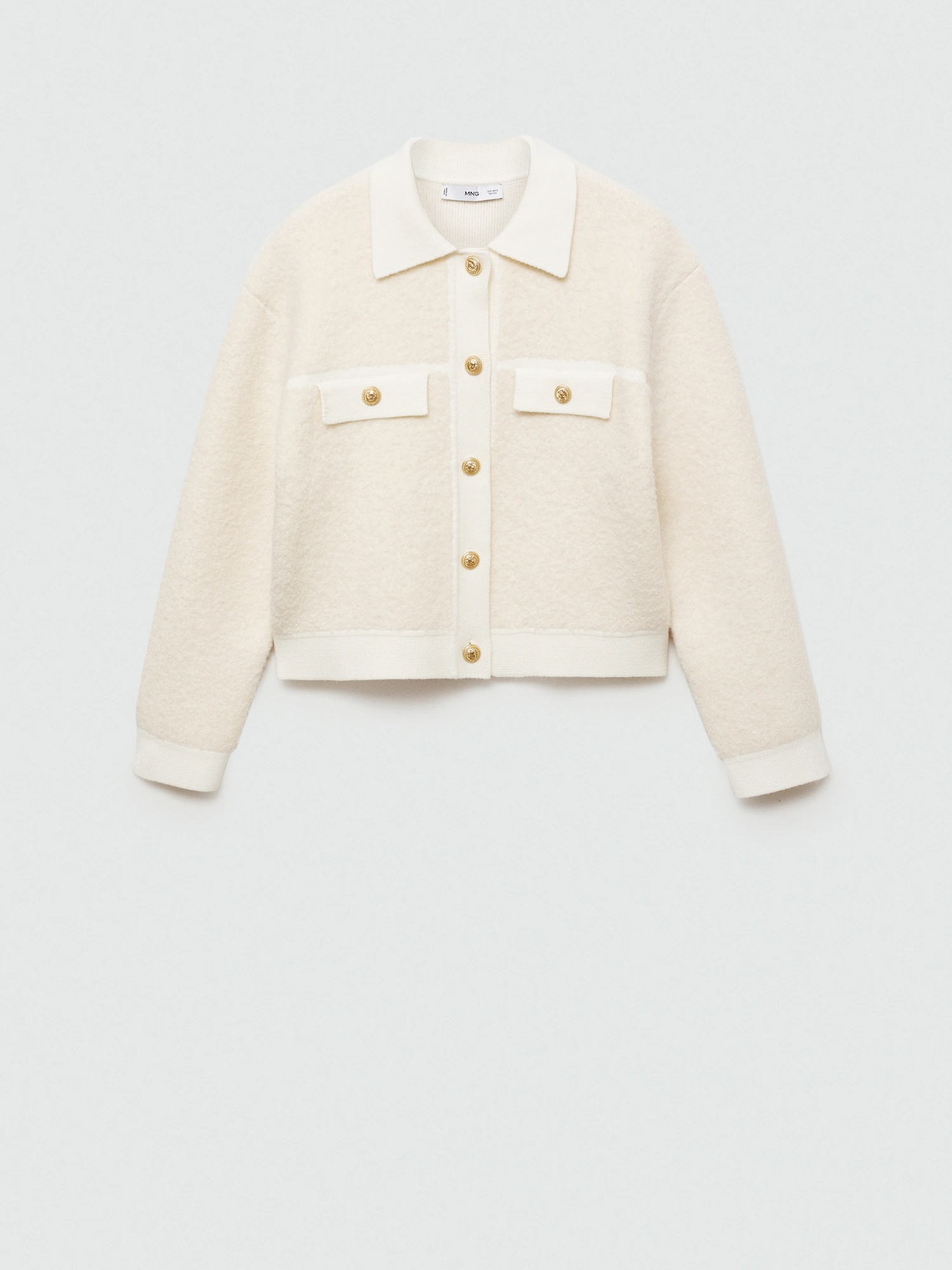 Mango Cream Button-Front Wool Blend Jacket